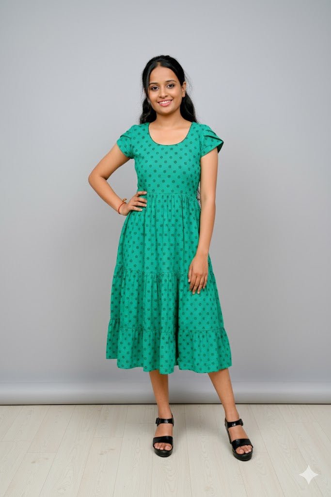 Green Floral Print Anarkali Kurti - Aira Fabrics Designer Studio