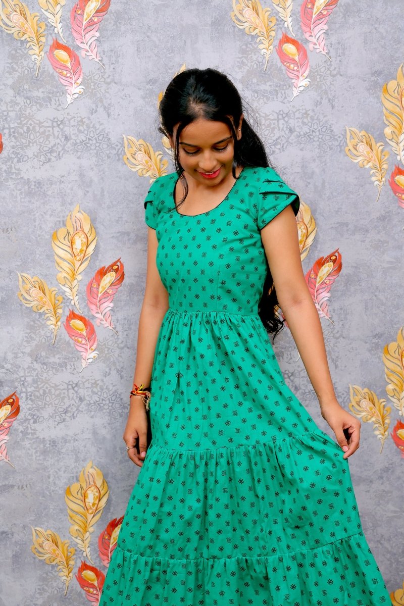Green Floral Print Anarkali Kurti - Aira Fabrics Designer Studio