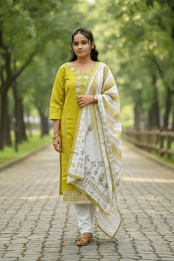 Green Rayon Kurti With Printed Dupatta For Women & Girls - Aira Fabrics Designer Studio