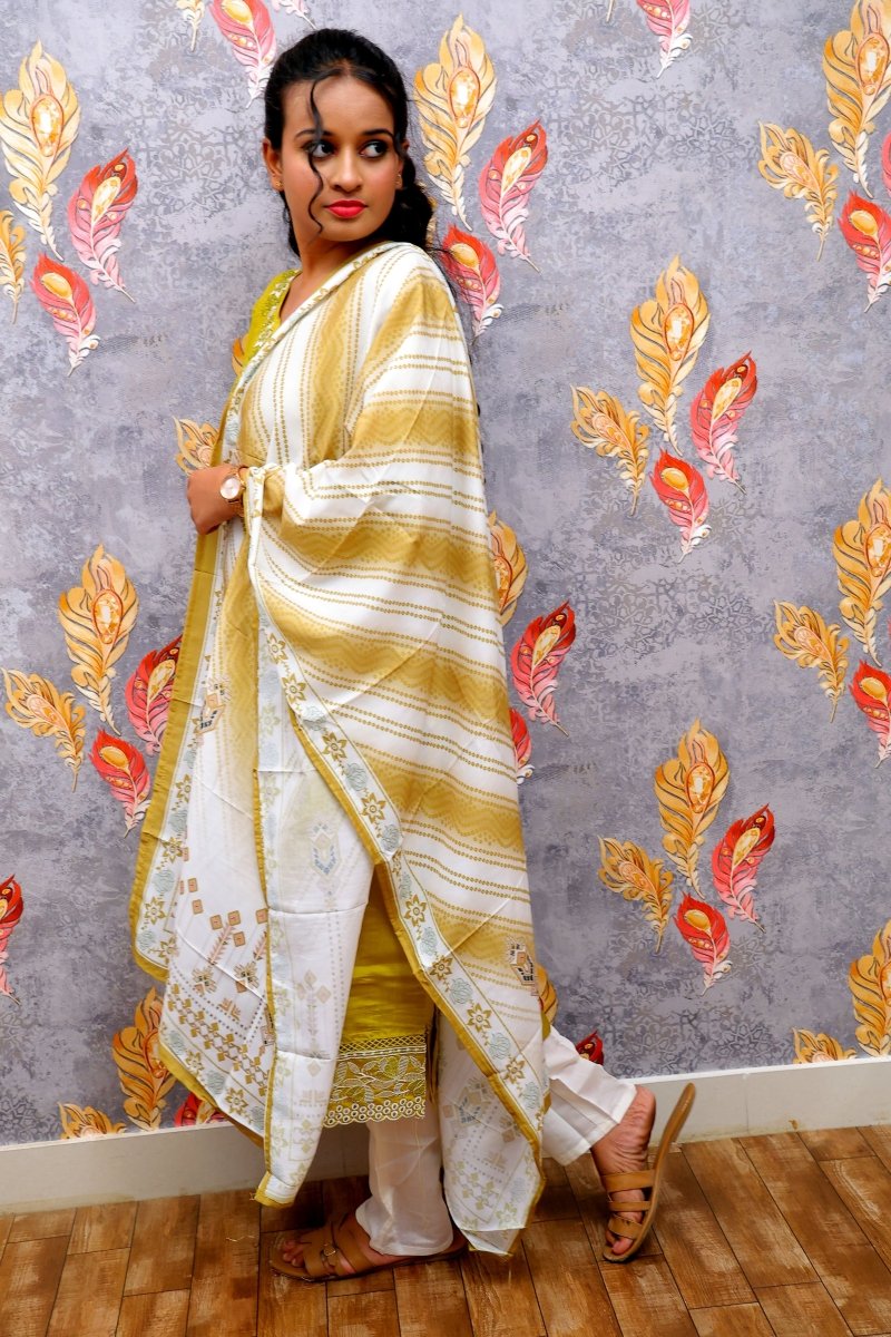 Green Rayon Kurti With Printed Dupatta For Women & Girls - Aira Fabrics Designer Studio