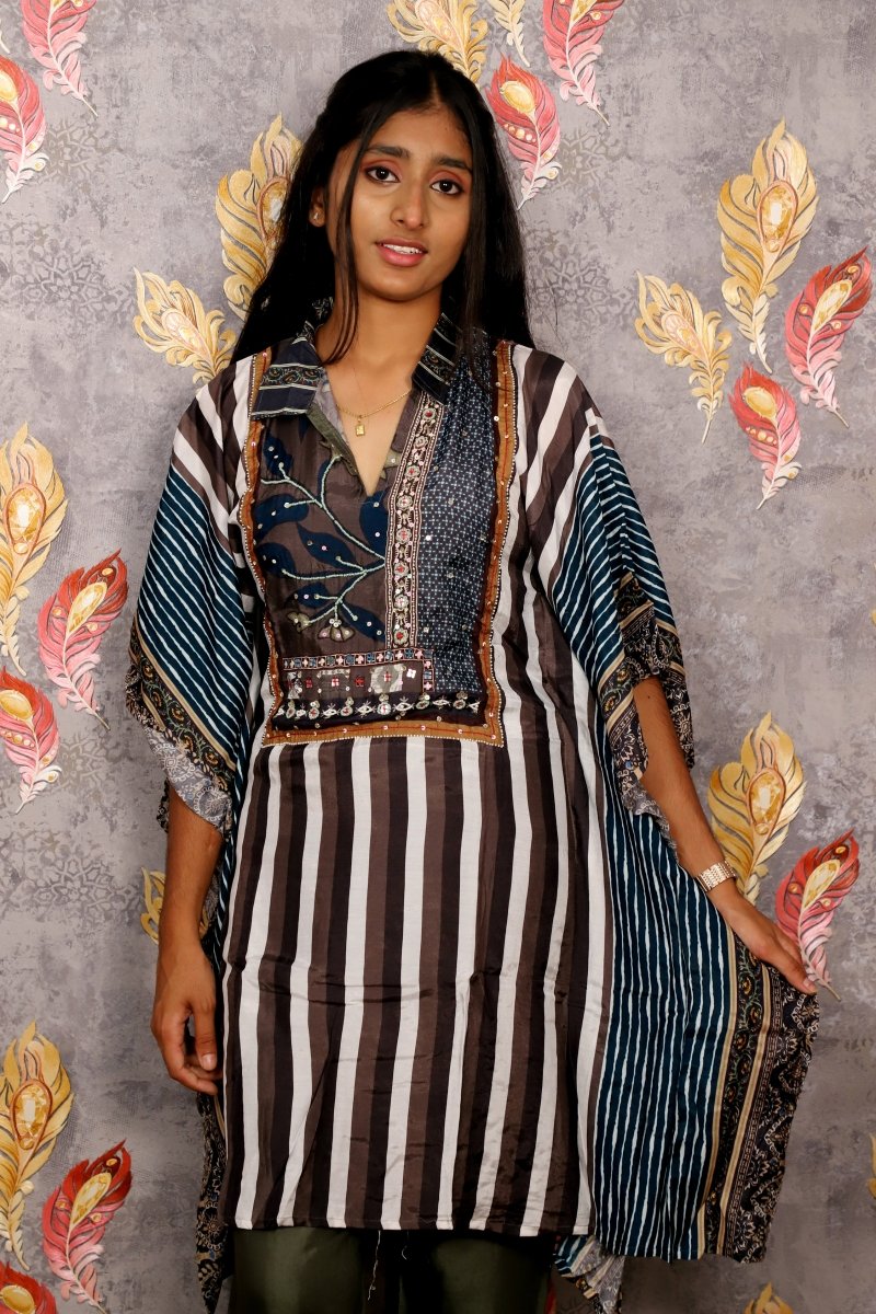 Green Striped Patterned Kurti For Women & Girls - Aira Fabrics Designer Studio
