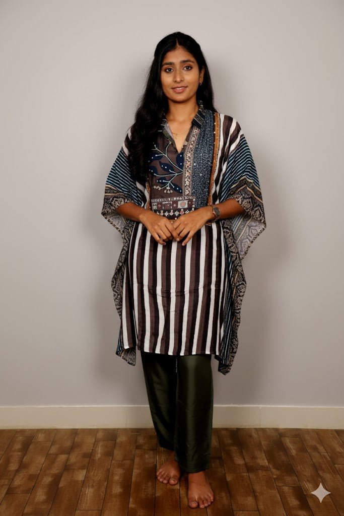 Green Striped Patterned Kurti For Women & Girls - Aira Fabrics Designer Studio