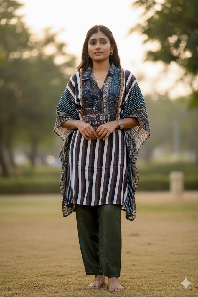 Green Striped Patterned Kurti For Women & Girls - Aira Fabrics Designer Studio