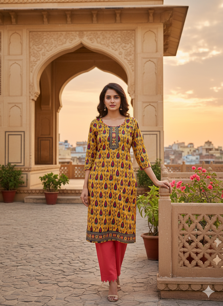 Mustard Yellow 3 Piece Set With Dupatta For Women