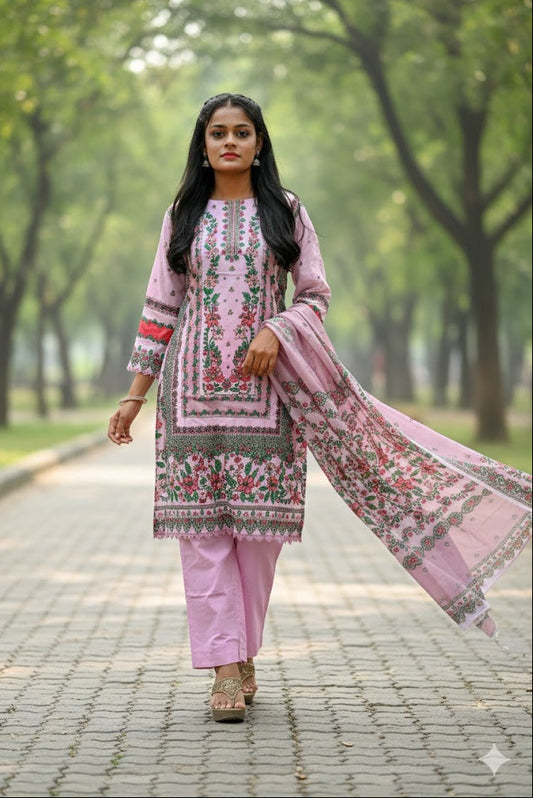 Light Pink Kurti With Floral Design For Women & Girls