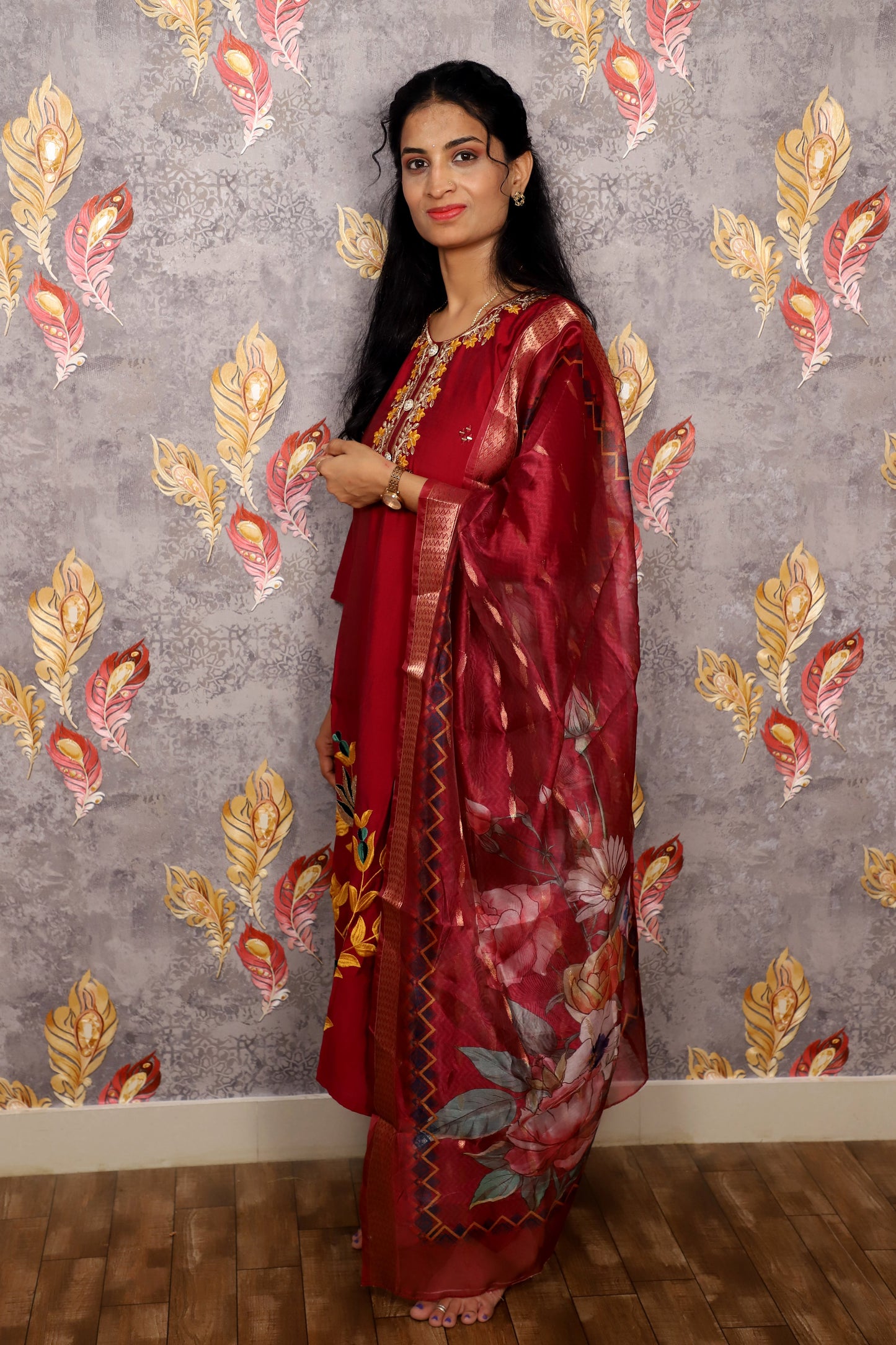 Maroon Embroidered Salwar Kameez For Women & Girls