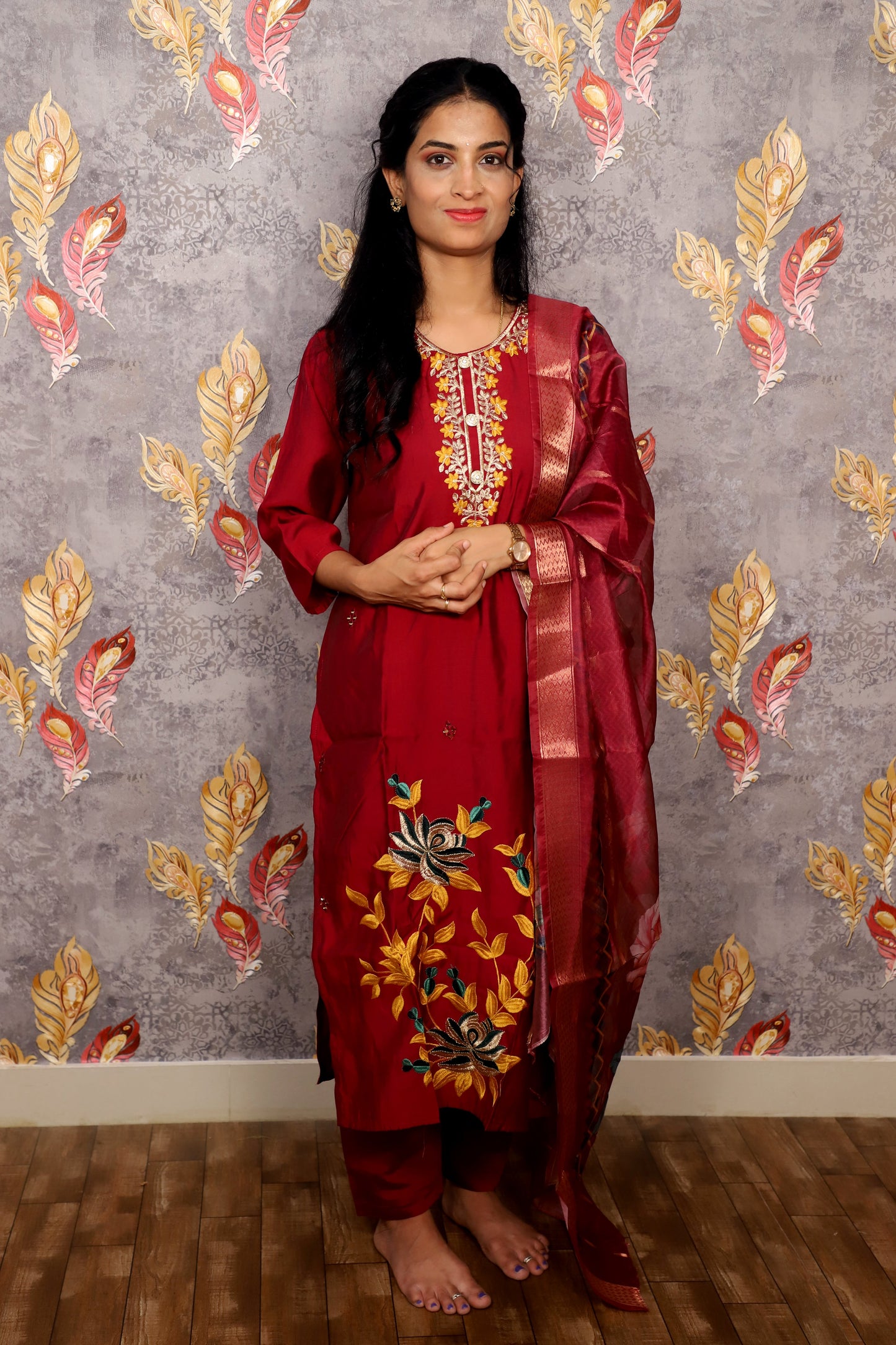 Maroon Embroidered Salwar Kameez For Women & Girls