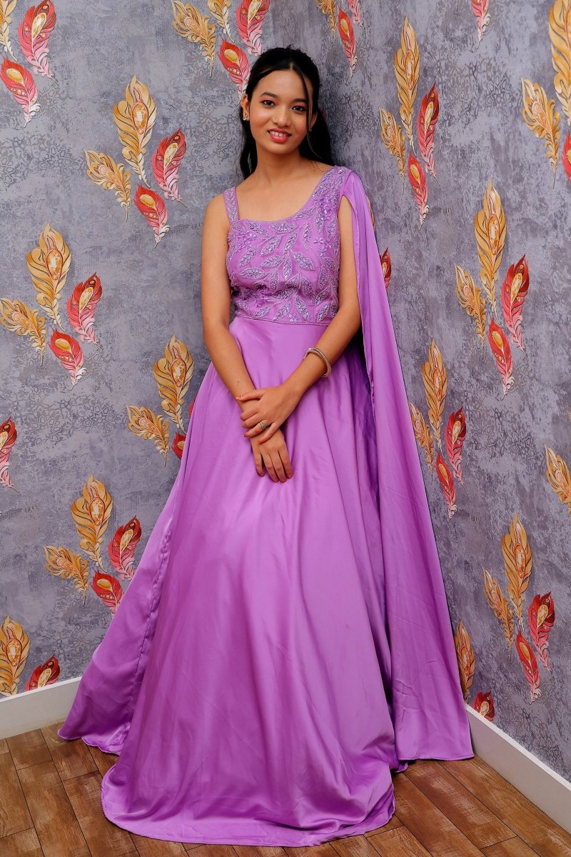 Lavender Embroidered Designer Gown Gown For Women & Girls - Aira Fabrics Designer Studio