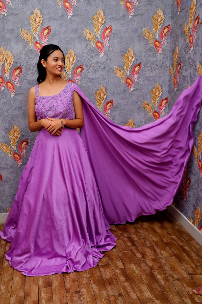 Lavender Embroidered Designer Gown Gown For Women & Girls - Aira Fabrics Designer Studio