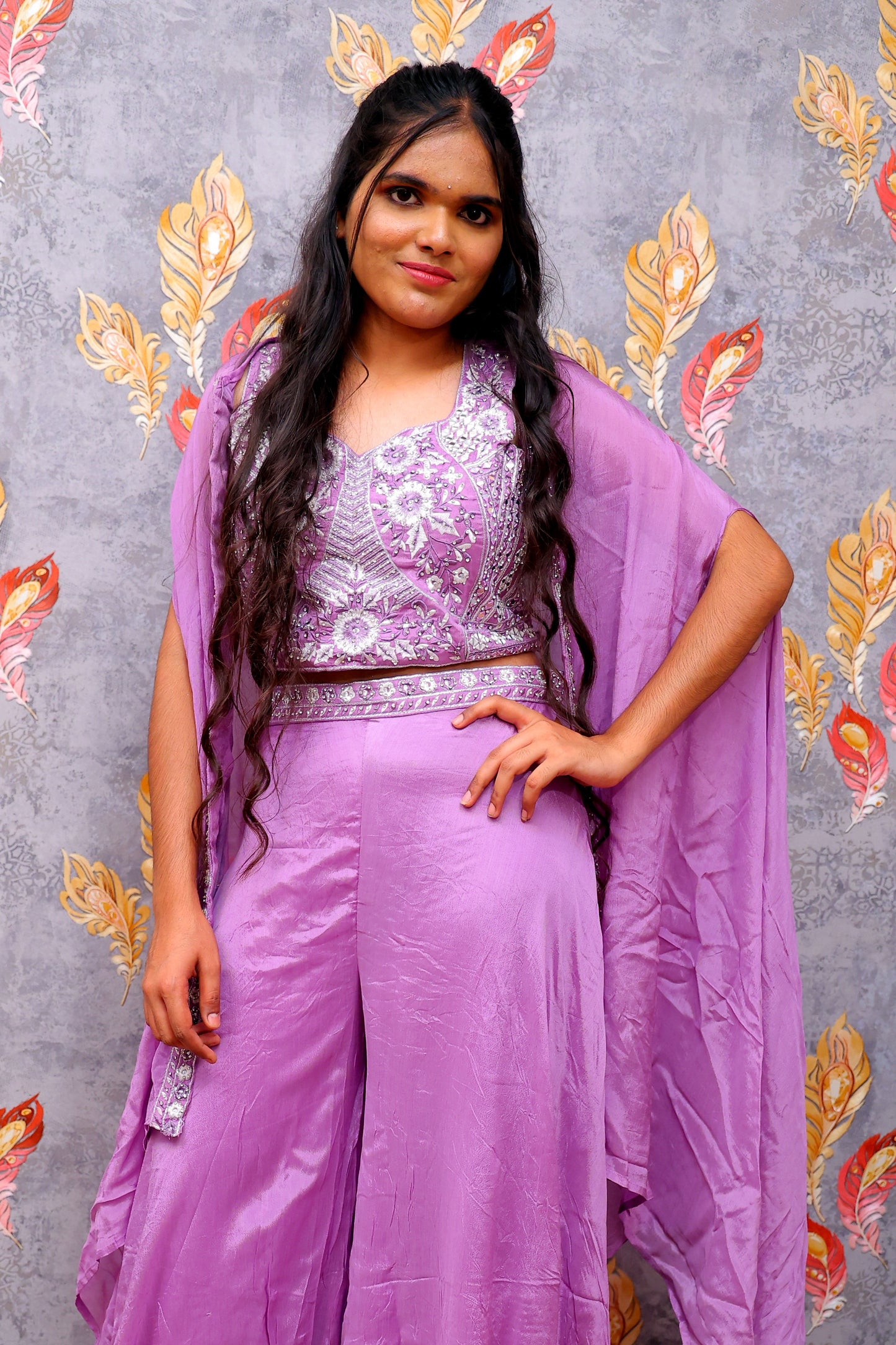 Purple Cheme With Silver Embellishments Lehenga For Women & Girls