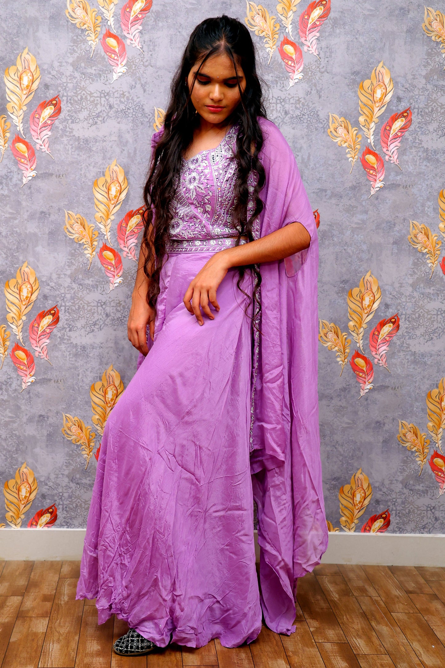 Purple Cheme With Silver Embellishments Lehenga For Women & Girls