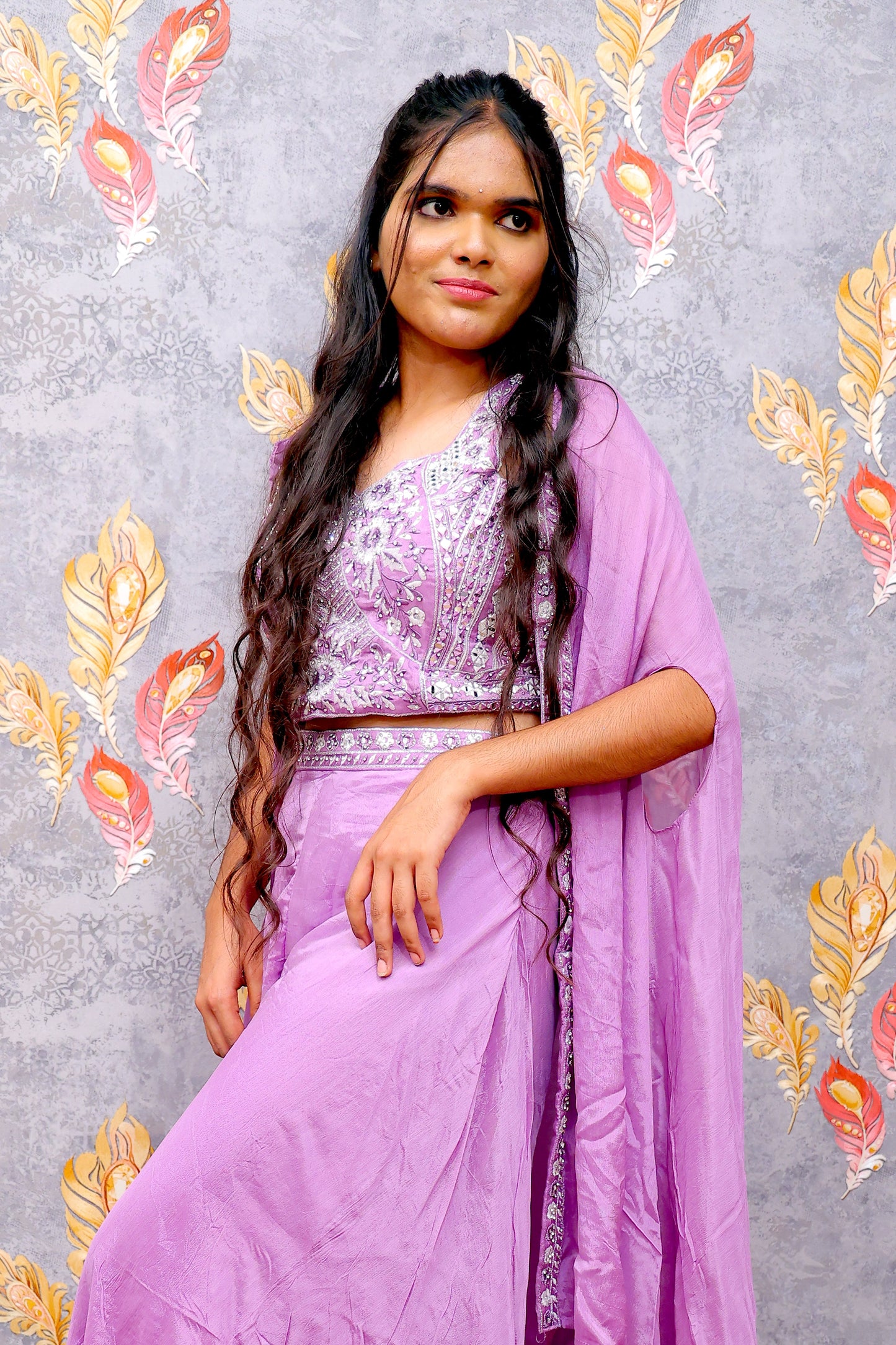 Purple Cheme With Silver Embellishments Lehenga For Women & Girls