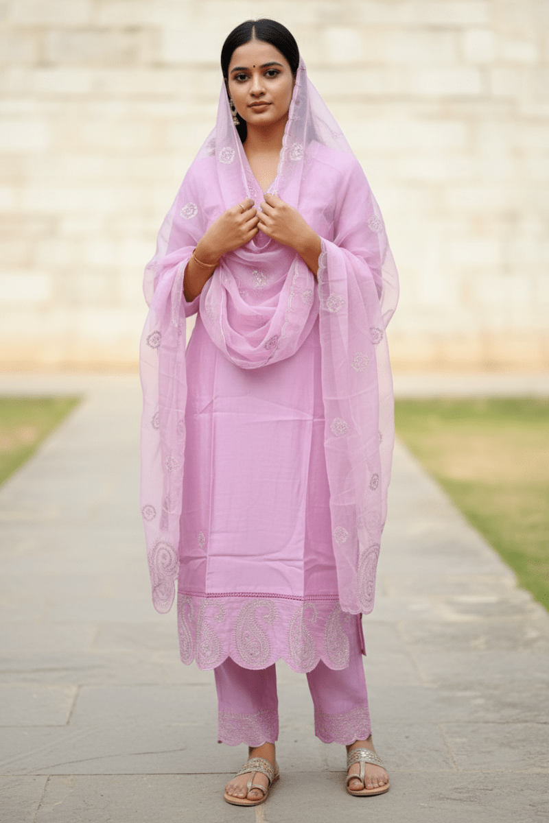 Lavendor embroidery Work Kurti For Women & Girls - Aira Fabrics Designer Studio