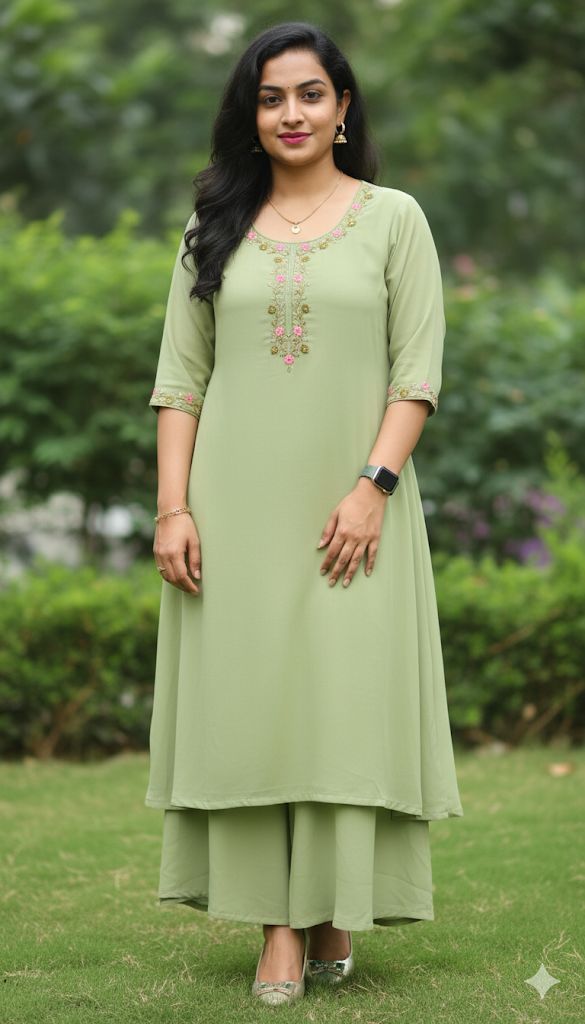 Light green beautiful Anarkali-style suit is a soft shadePalazzo suit For Women - Aira Fabrics Designer Studio