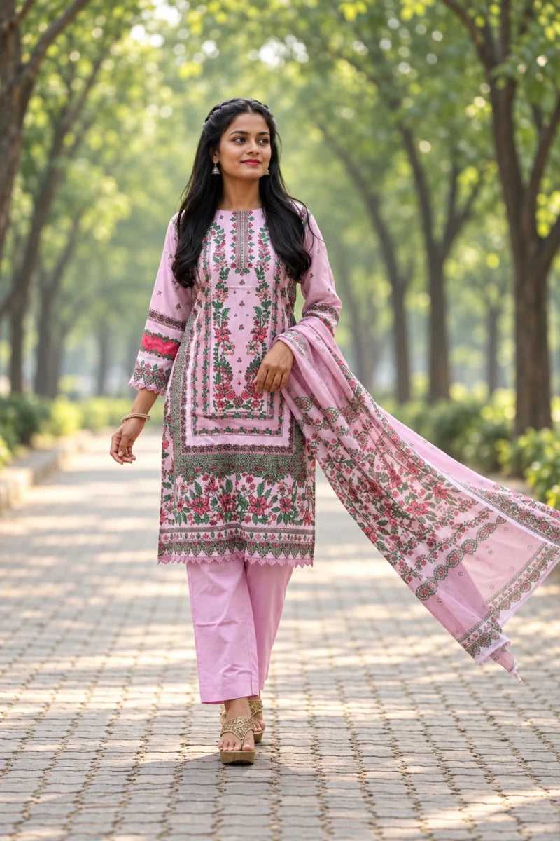 Light Pink Kurti With Floral Design For Women & Girls - Aira Fabrics Designer Studio