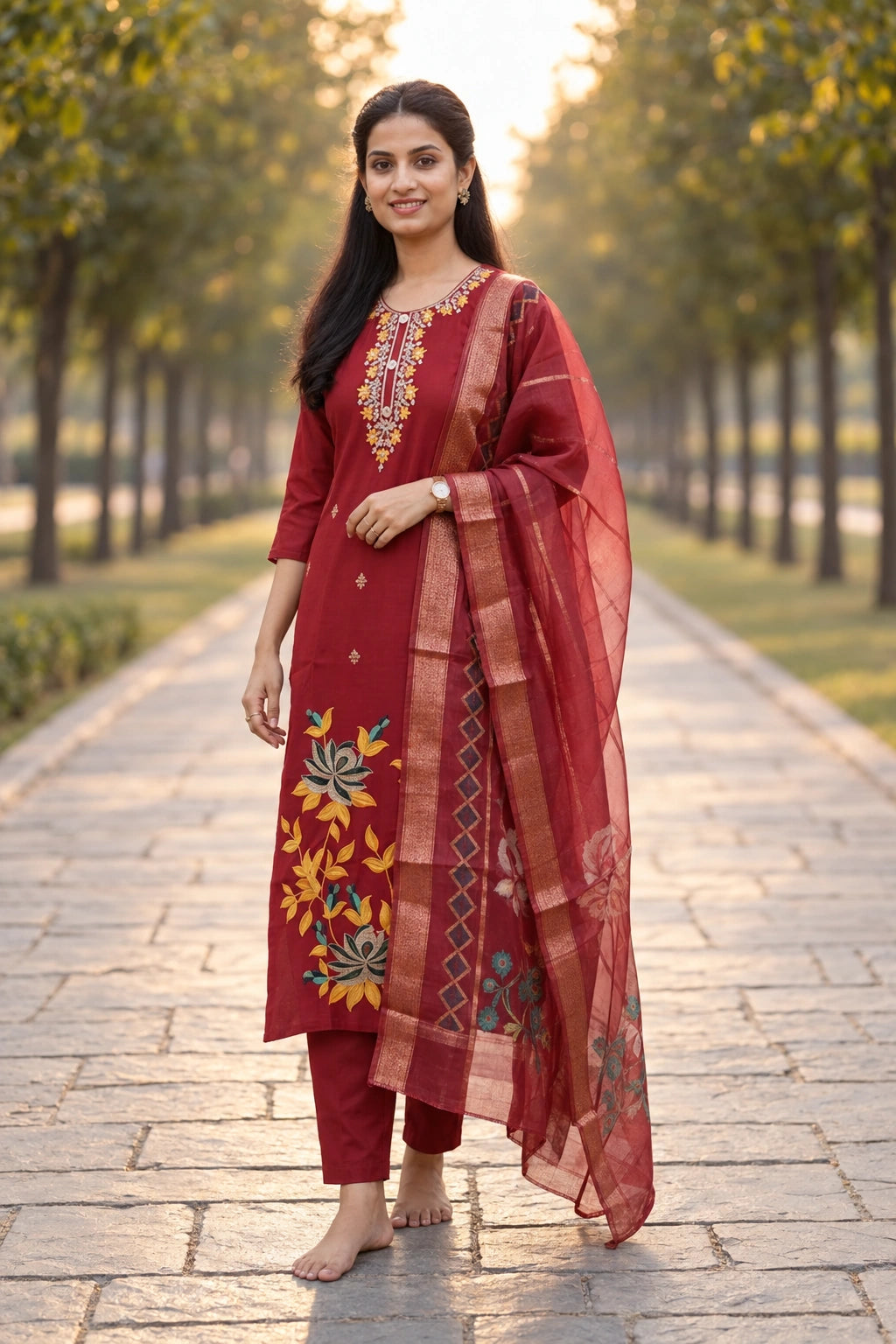 Maroon Embroidered Salwar Kameez For Women & Girls