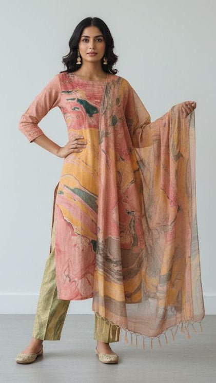 MultiColor 3 Piece Set With Dupatta,Beautiful outfit For Women - Aira Fabrics Designer Studio