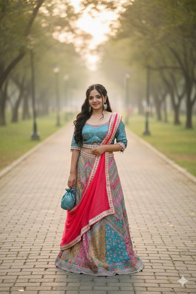 Multicolor Floral Top Lehanga With Embellishments For Women & Girls - Aira Fabrics Designer Studio