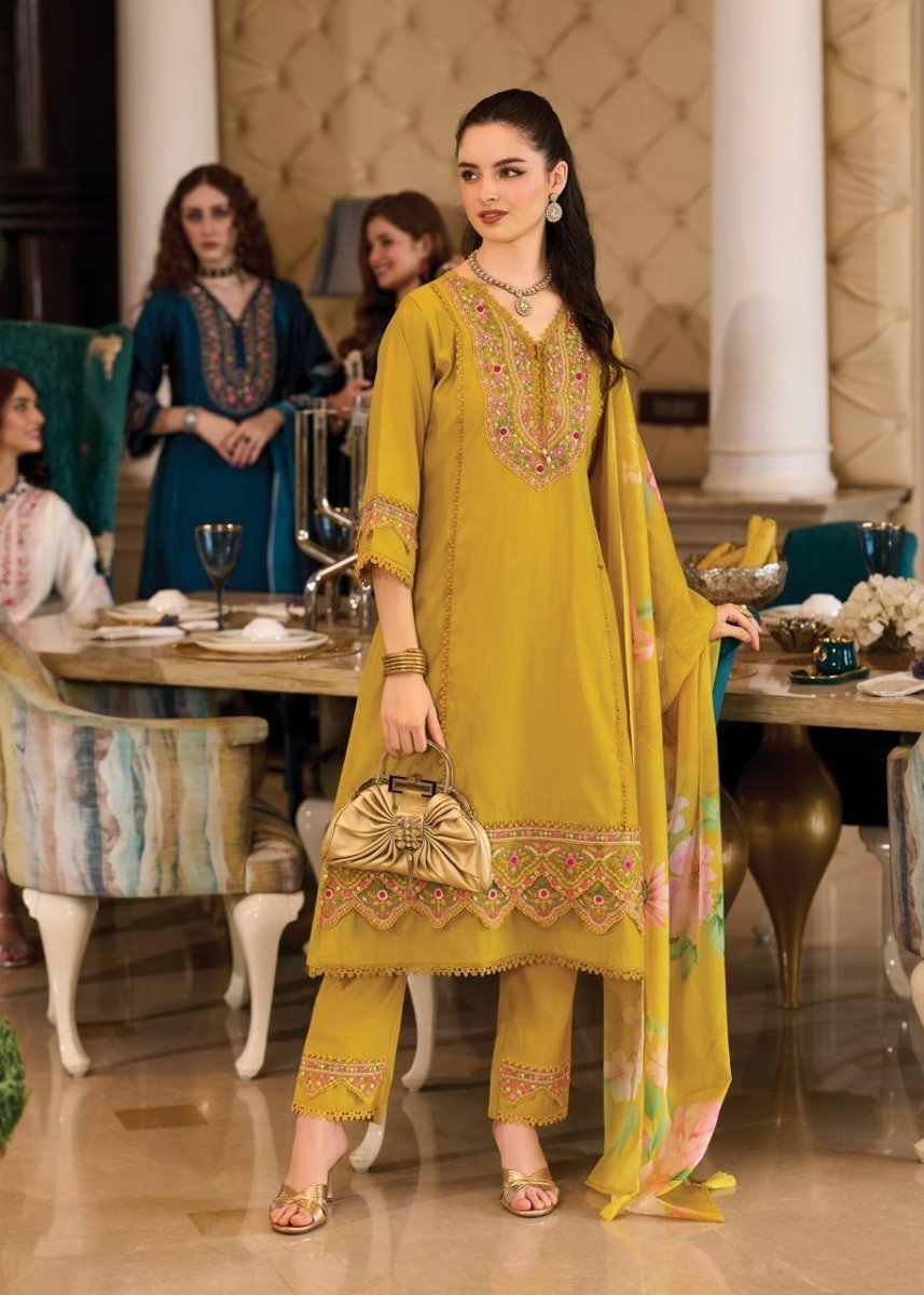 Mustard Yellow Roman Silk A Line Kurti With Cotton Laning For Women - Aira Fabrics Designer Studio