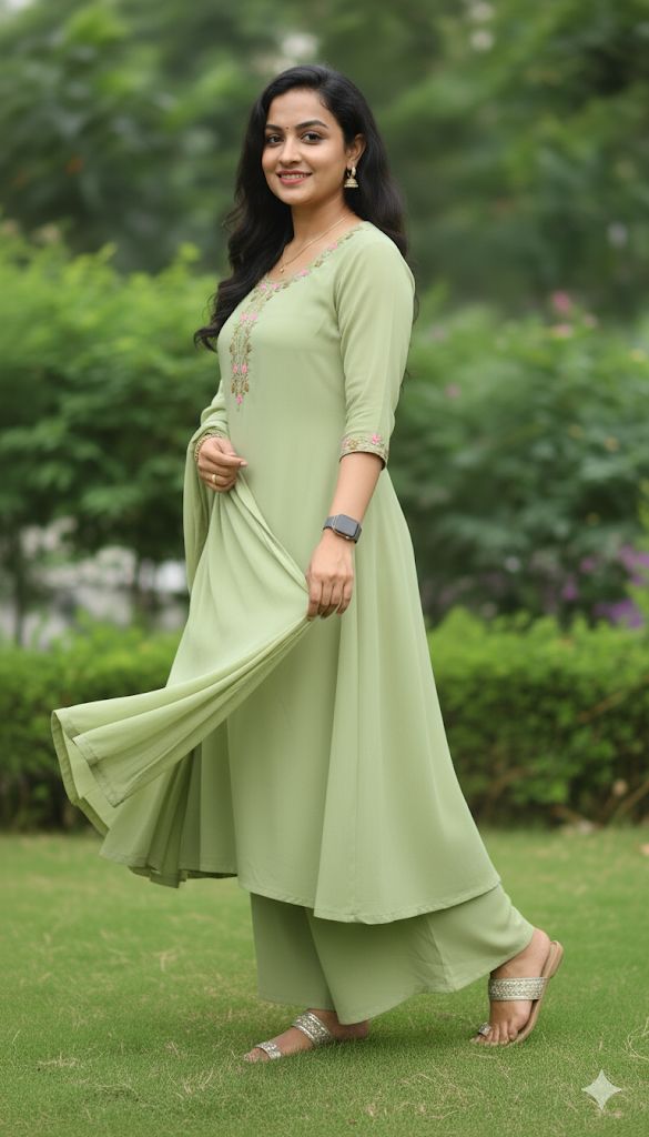 Light green beautiful Anarkali-style suit is a soft shadePalazzo suit For Women