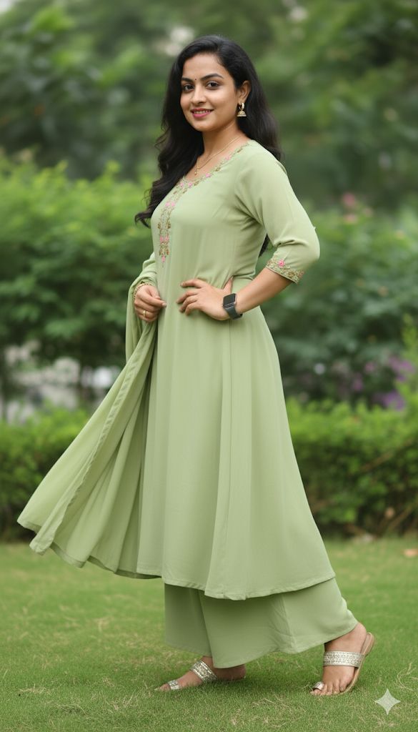 Light green beautiful Anarkali-style suit is a soft shadePalazzo suit For Women