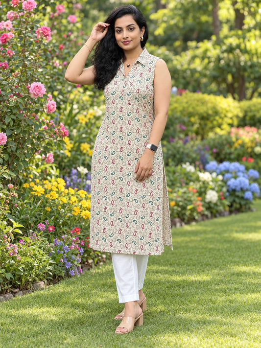 Off White 3 Piece Set With Dupatta For Women