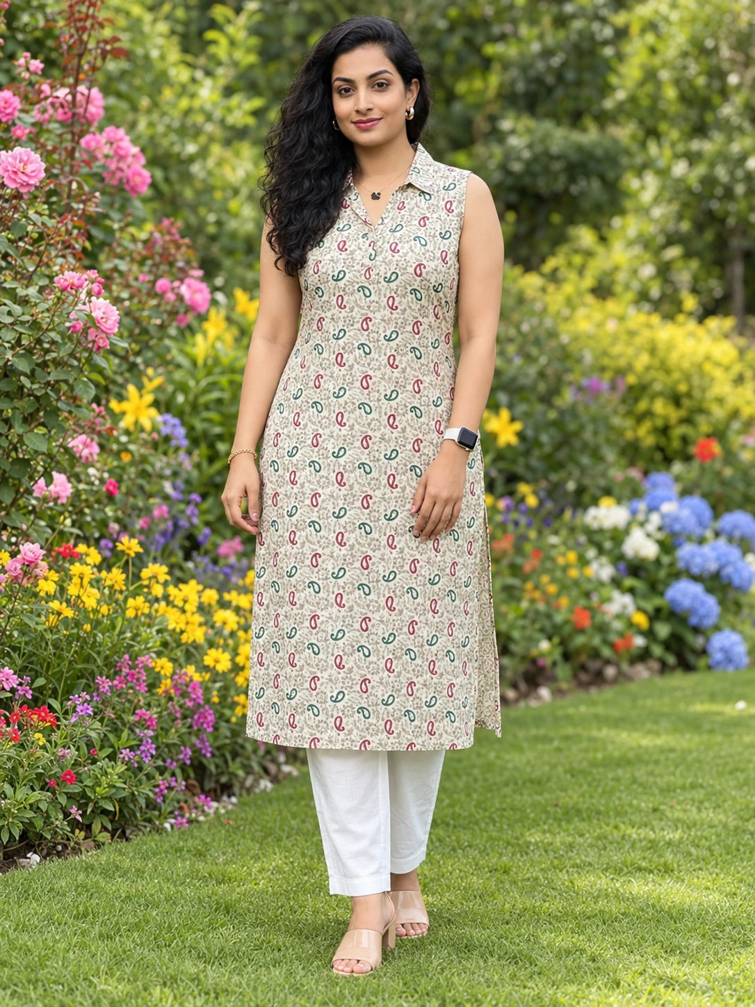 Off White 3 Piece Set With Dupatta For Women