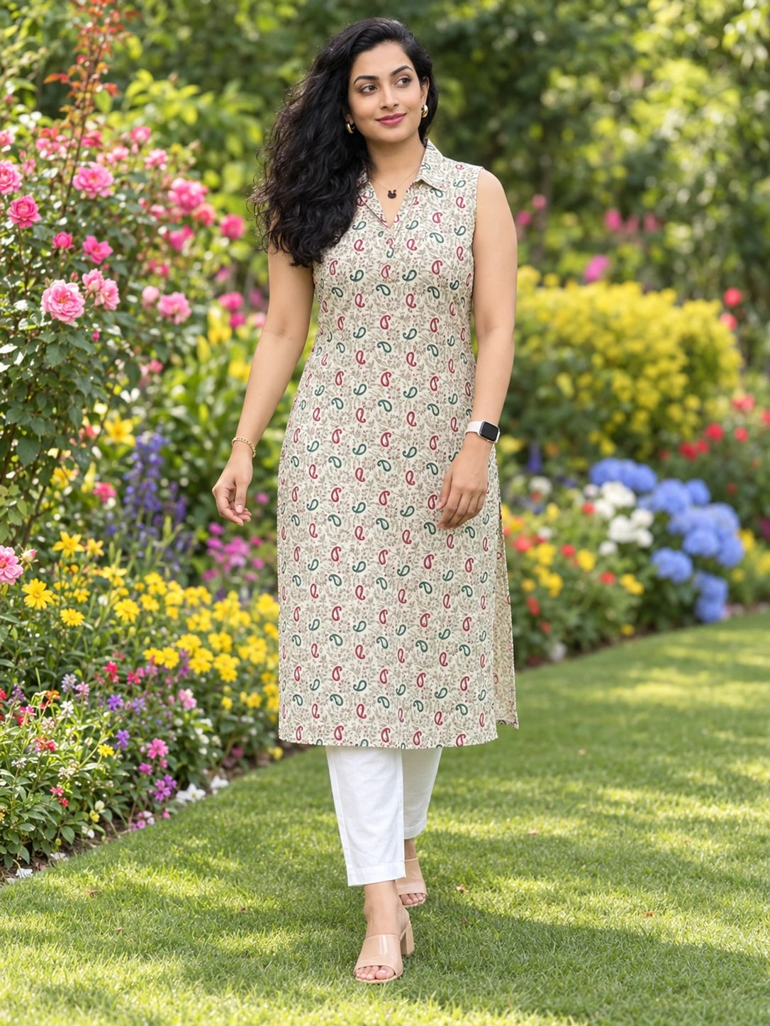 Off White 3 Piece Set With Dupatta For Women