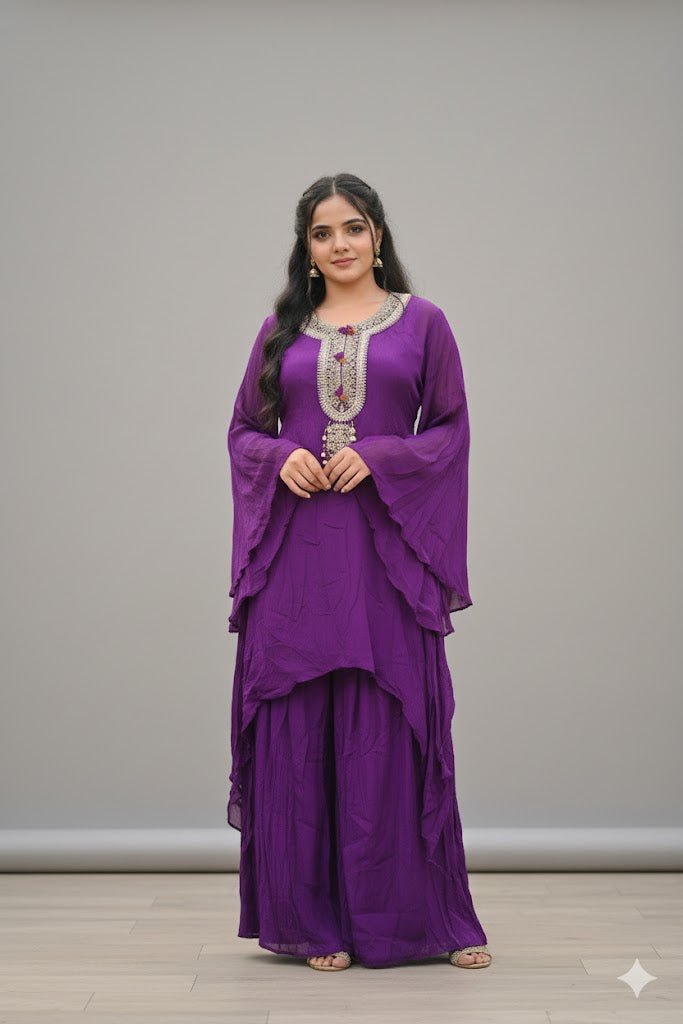 Purple Kurti And Palazzo Set With Zardozi Embroidery For Women & Girls - Aira Fabrics Designer Studio