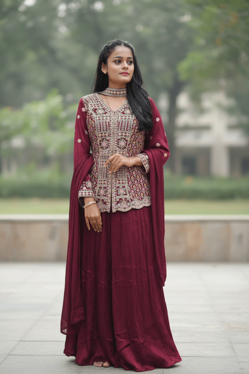 Red Embroidary Work Crop Top For Women & Girls - Aira Fabrics Designer Studio
