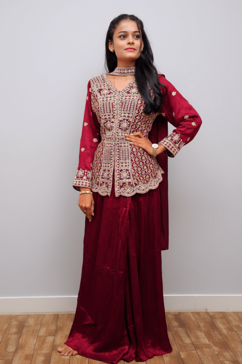 Red Embroidary Work Crop Top For Women & Girls - Aira Fabrics Designer Studio