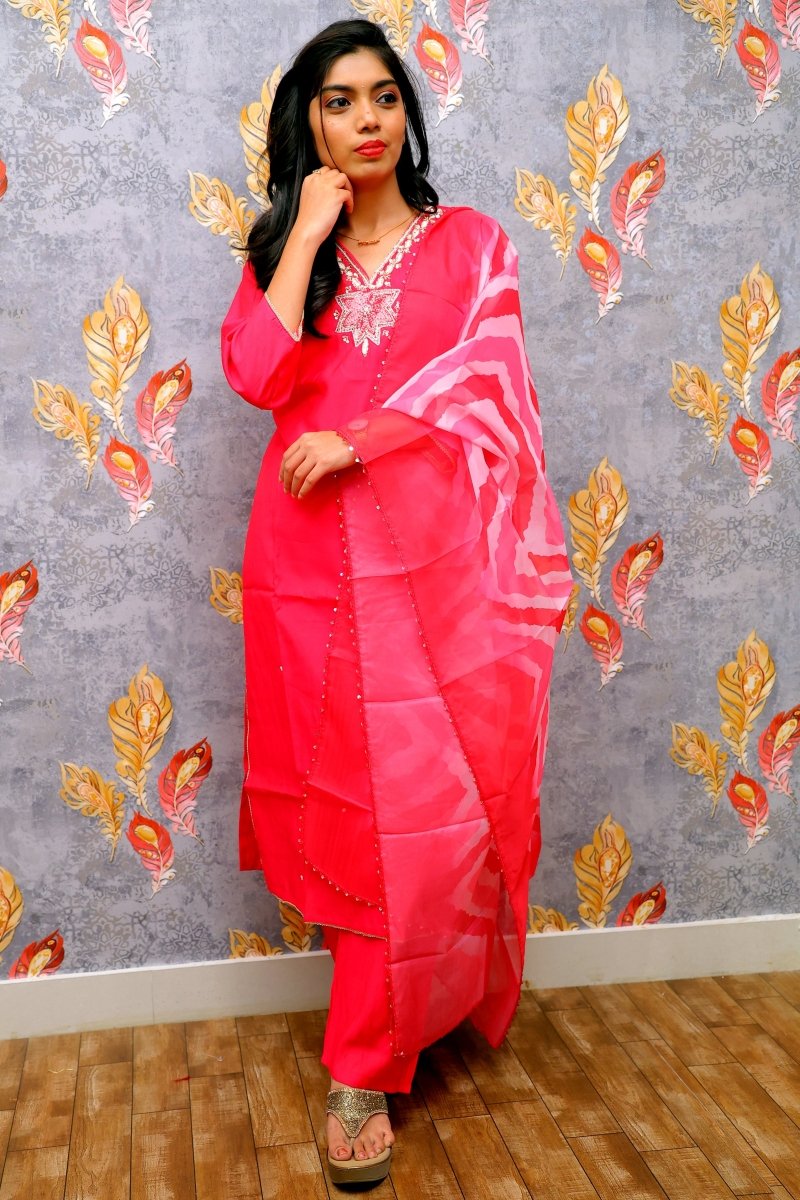 Red Kurti With Silver Embroidery For Women & Girls - Aira Fabrics Designer Studio
