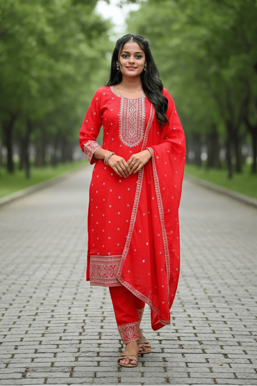 Red Rayon Kurti With Dupatta For Women & Girls - Aira Fabrics Designer Studio