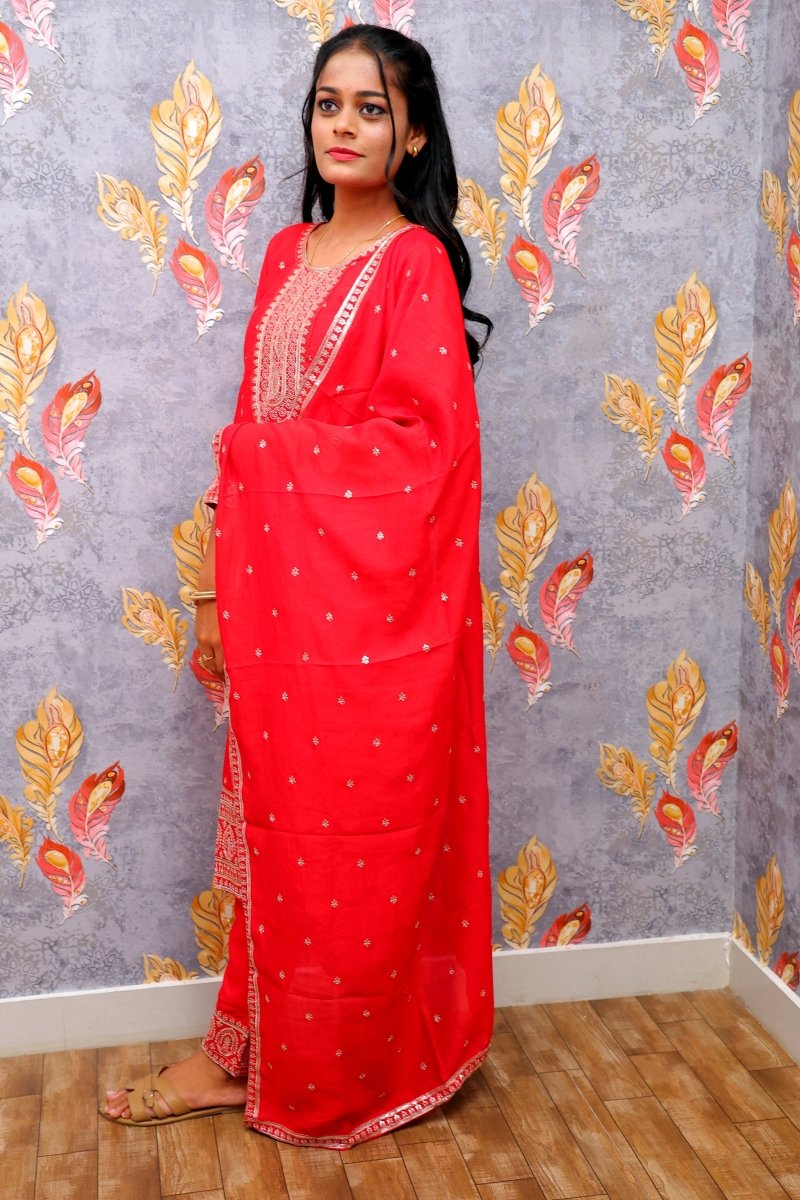 Red Rayon Kurti With Dupatta For Women & Girls - Aira Fabrics Designer Studio