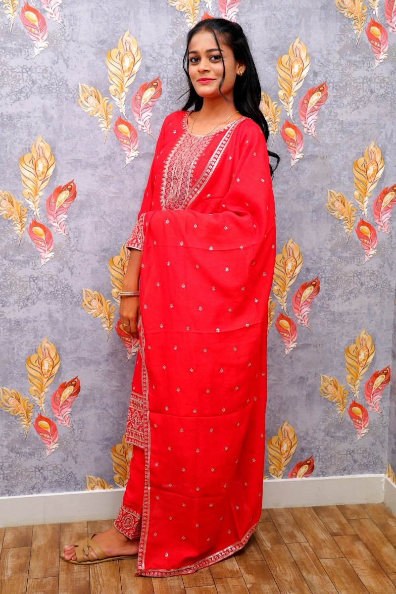 Red Rayon Kurti With Dupatta For Women & Girls - Aira Fabrics Designer Studio