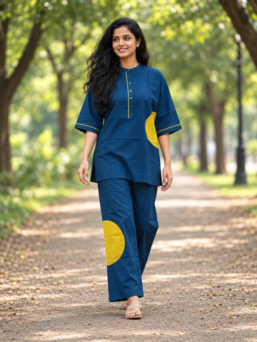 Sea Blue And Mehandi Green Co-Ords For Women & Girls - Aira Fabrics Designer Studio