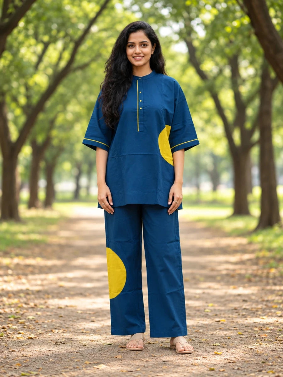 Sea Blue And Mehandi Green Co-Ords For Women & Girls - Aira Fabrics Designer Studio