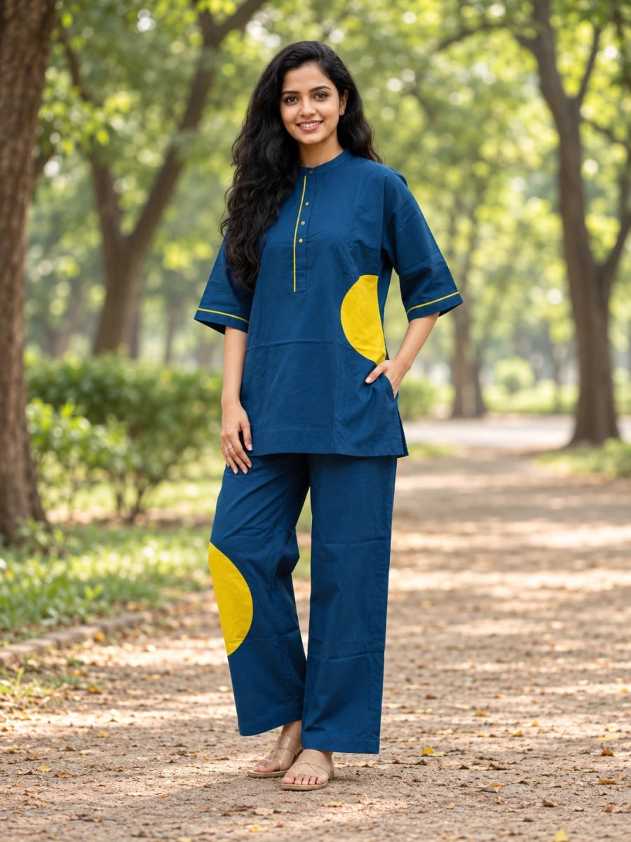 Sea Blue And Mehandi Green Co-Ords For Women & Girls - Aira Fabrics Designer Studio