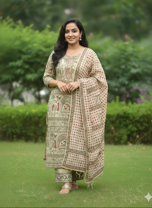 Peach Cotton Kurti With Dupatta For Women