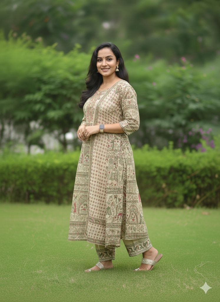 Peach Cotton Kurti With Dupatta For Women