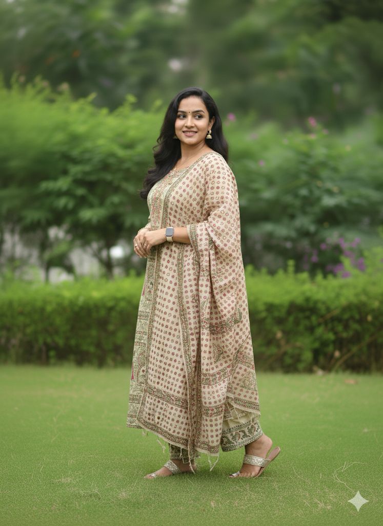 Peach Cotton Kurti With Dupatta For Women