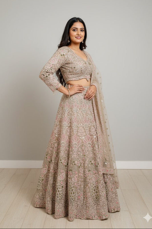 Beige Embellished Designer Lehenga For Women & Girls
