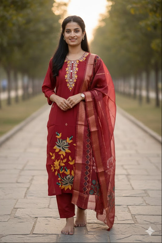 Maroon Embroidered Salwar Kameez For Women & Girls