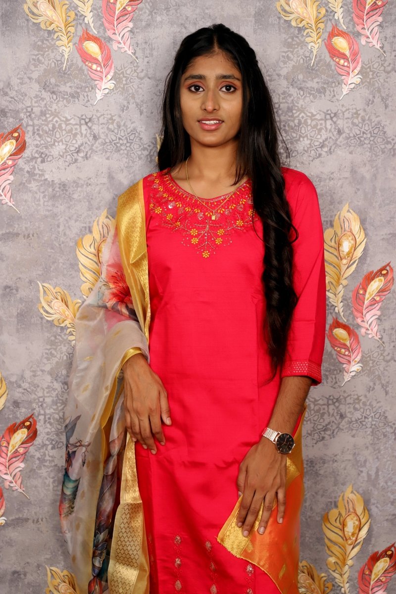Vibrant Pink Salwar Suit With Floral Dupatta For Women & Girls - Aira Fabrics Designer Studio