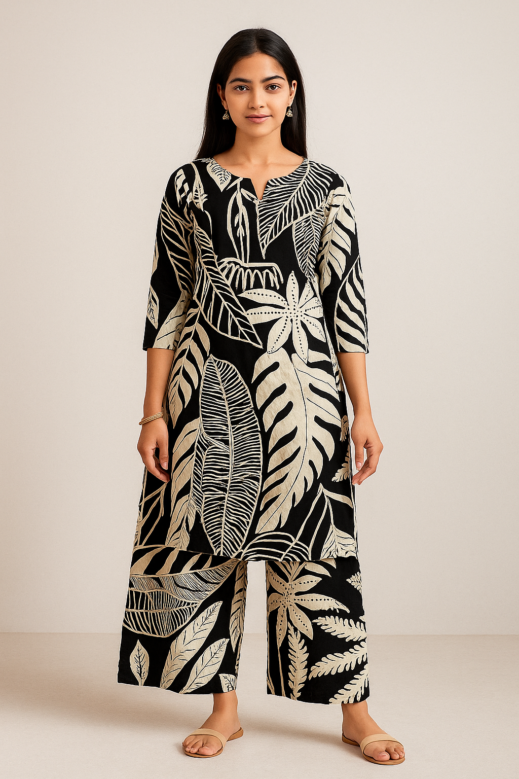 Black and Cream Combination Co-Ords Set For Women & Girls Aira