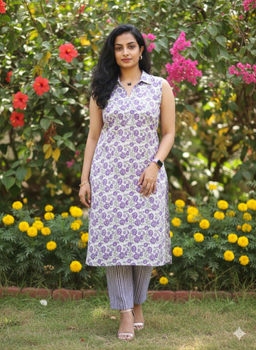 White And Blue 2 Piece Palazoo Set For Women AIRA FABRICS - Aira Fabrics Designer Studio