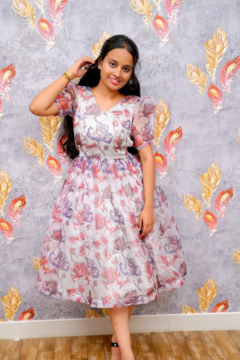 White Embroidered Crop Top And Flowing Skirt Gown For Women & Girls - Aira Fabrics Designer Studio