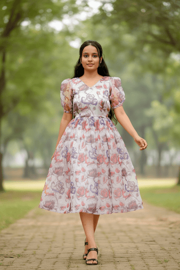 White Embroidered Crop Top And Flowing Skirt Gown For Women & Girls - Aira Fabrics Designer Studio