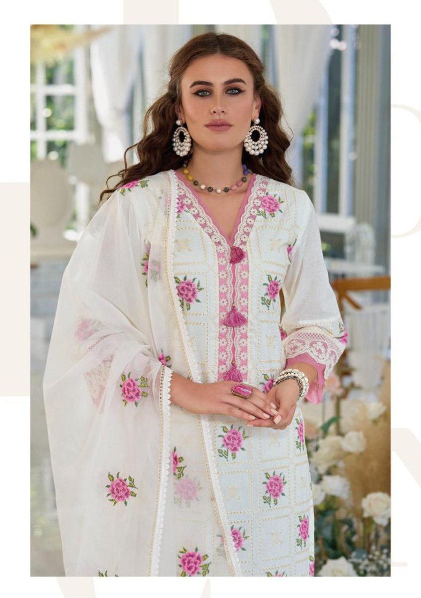 White Embroidery Work Cotton Kurti And Bottom With Cotton Dupatta For Women & Girls - Aira Fabrics Designer Studio