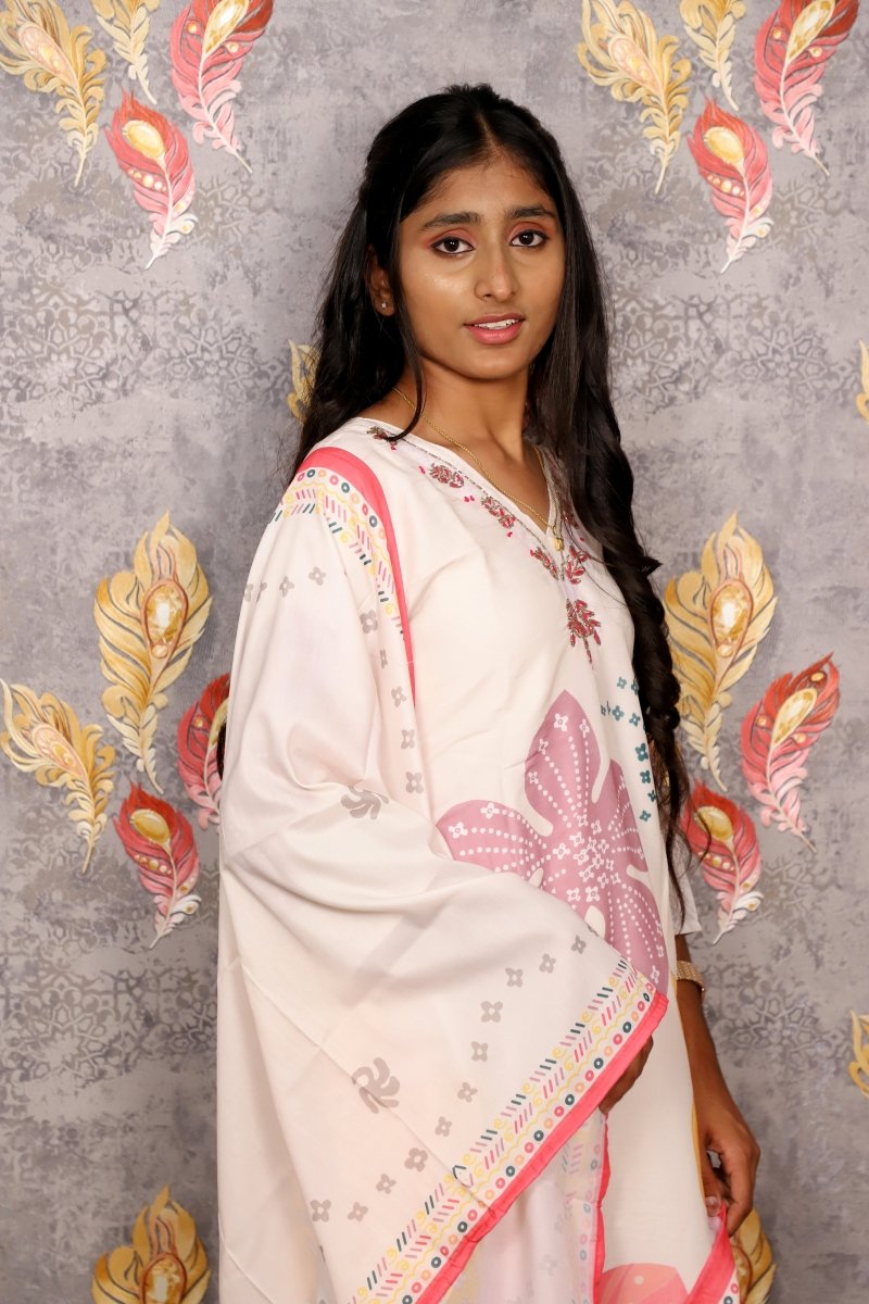 White Floral Print Salwar Kameez For Women & Girls - Aira Fabrics Designer Studio
